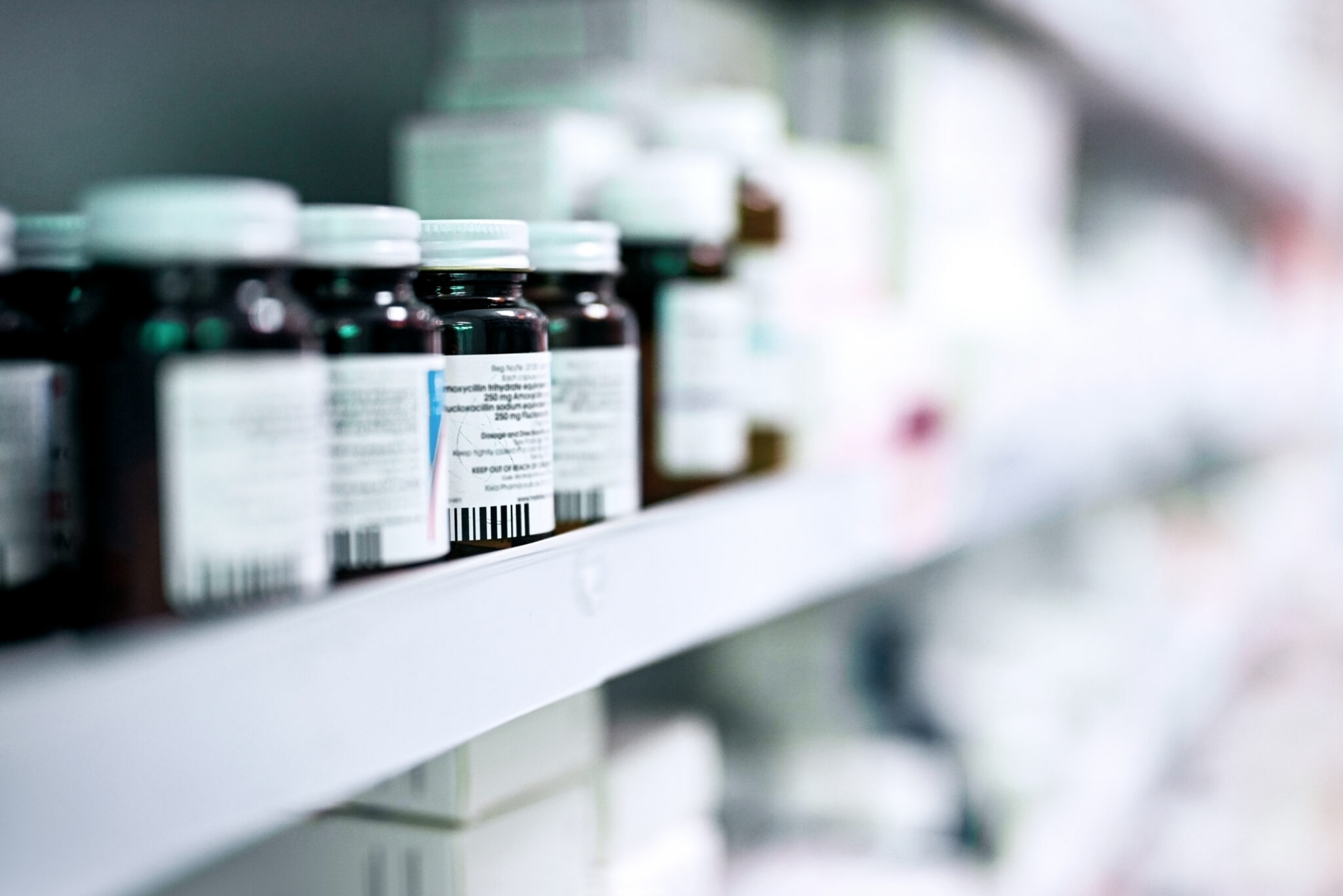 Shelves stocked with various medicinal products